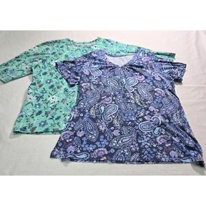 Woman Within Shirts Plus Size 1X 22/24 Lot of 2 Floral Paisley Tops Purple Green
